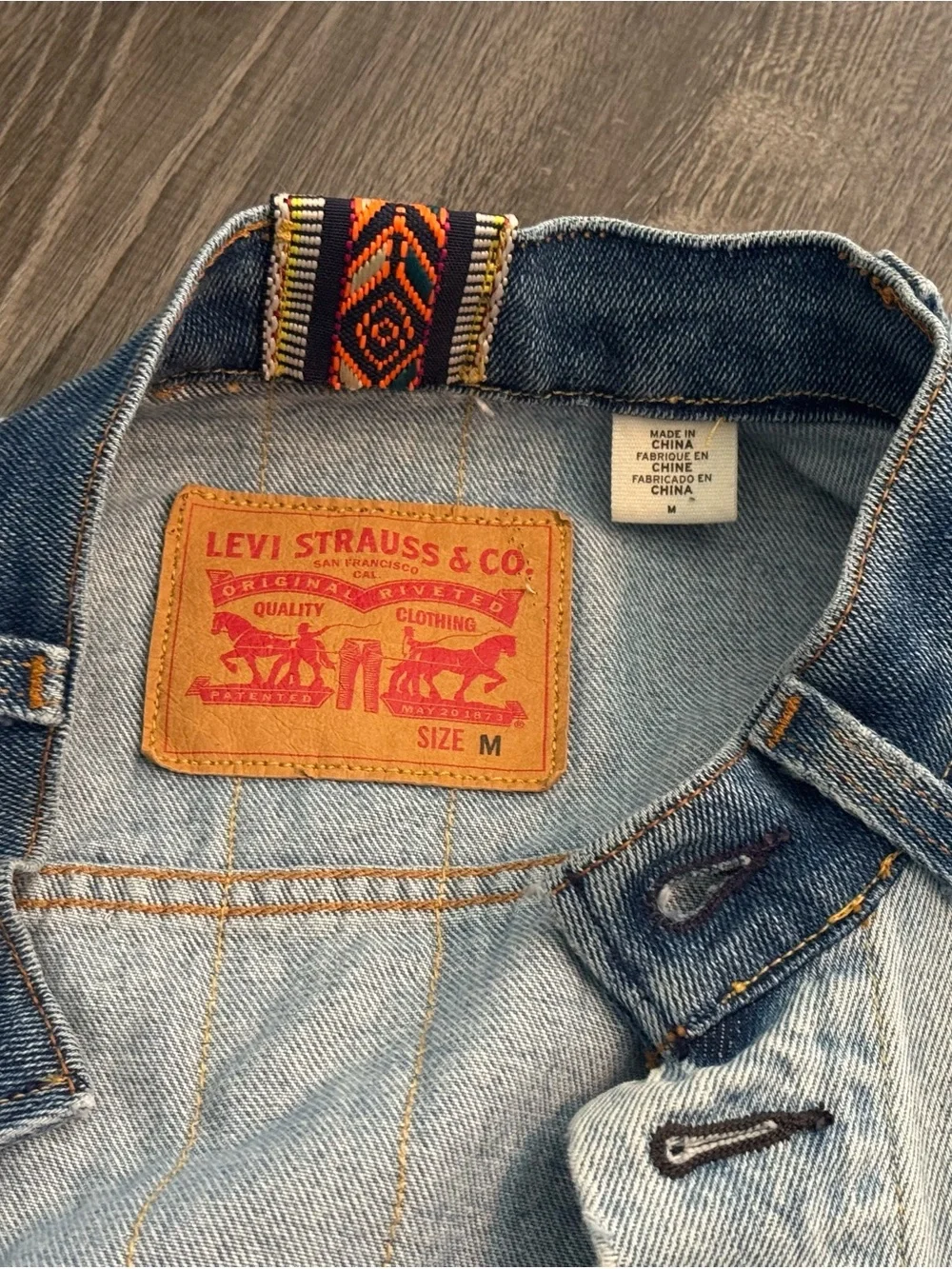 Levi's Upcycled Two-Tone Light Blue Distressed Denim Jacket - Picture 5 of 5